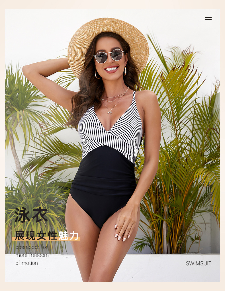 Womens One Piece Swimsuits Sexy V Neck Colorblock Backless Bathing Suit